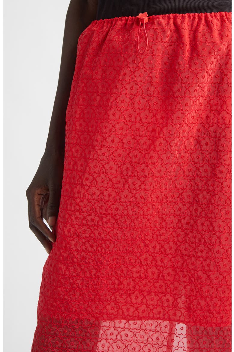 Donna Windflower Embroidered Organza Midi Skirt, Alternate, color, RED