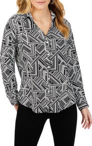 Foxcroft Mary Geometric Print Button-Up Shirt