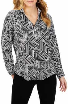 Foxcroft Mary Geometric Print Button-Up Shirt