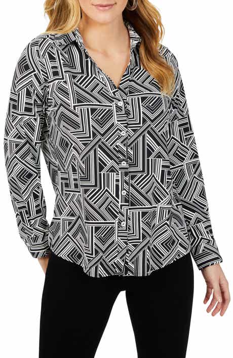 Foxcroft Mary Geometric Print Button-Up Shirt