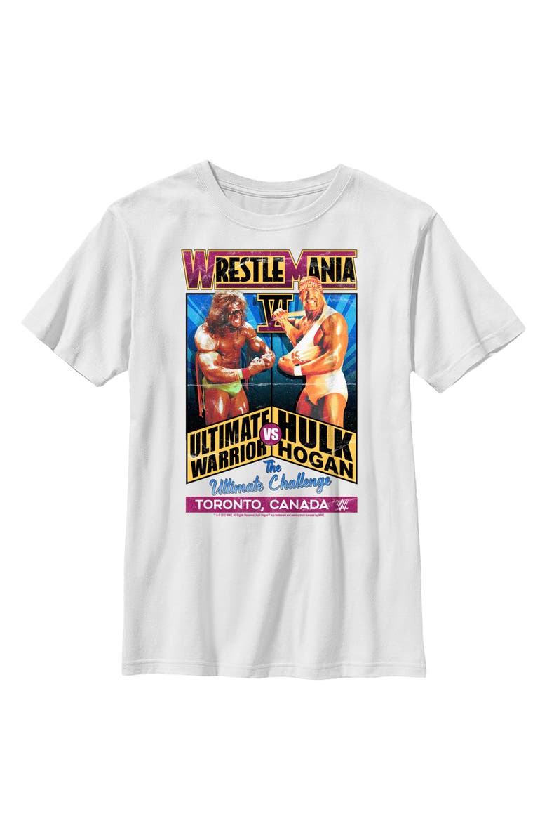 WWE Boy's WWE Hulk Hogan VS The Ultimate Warrior Poster  Graphic T-Shirt, Main, color, White
