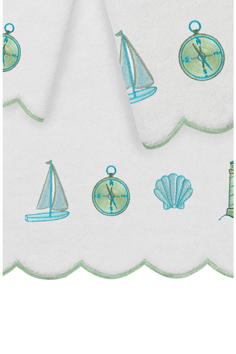 Sea Joy Scallop 3-Piece Embellished Towel Set, Alternate, color, WHITE/ GREEN