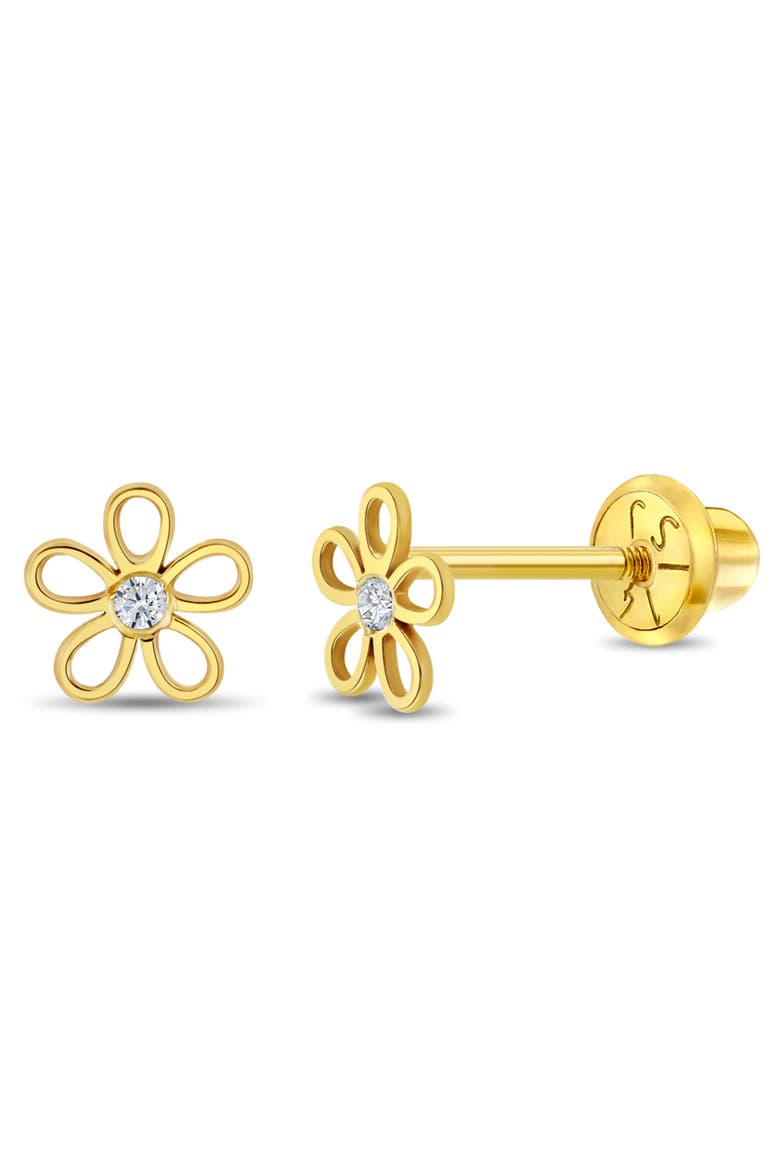 14k Clear Cubic Zirconia Flower Earrings, Main, color, Gold