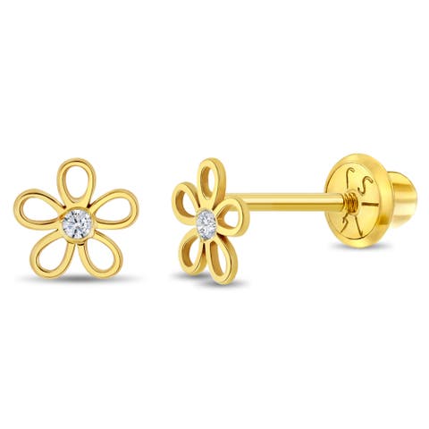 14k Clear Cubic Zirconia Flower Earrings
