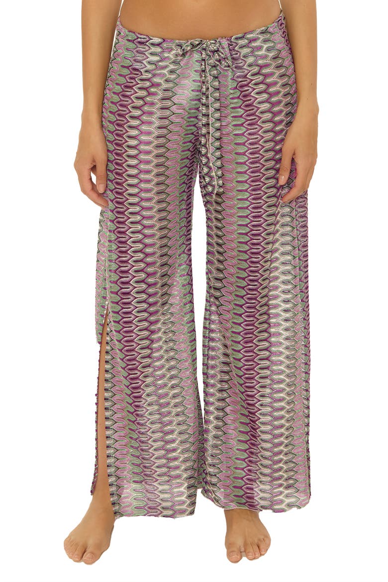 Paradise Open Knit Cover-Up Pants, Main, color, OLIVE/ PURPLE MULTI
