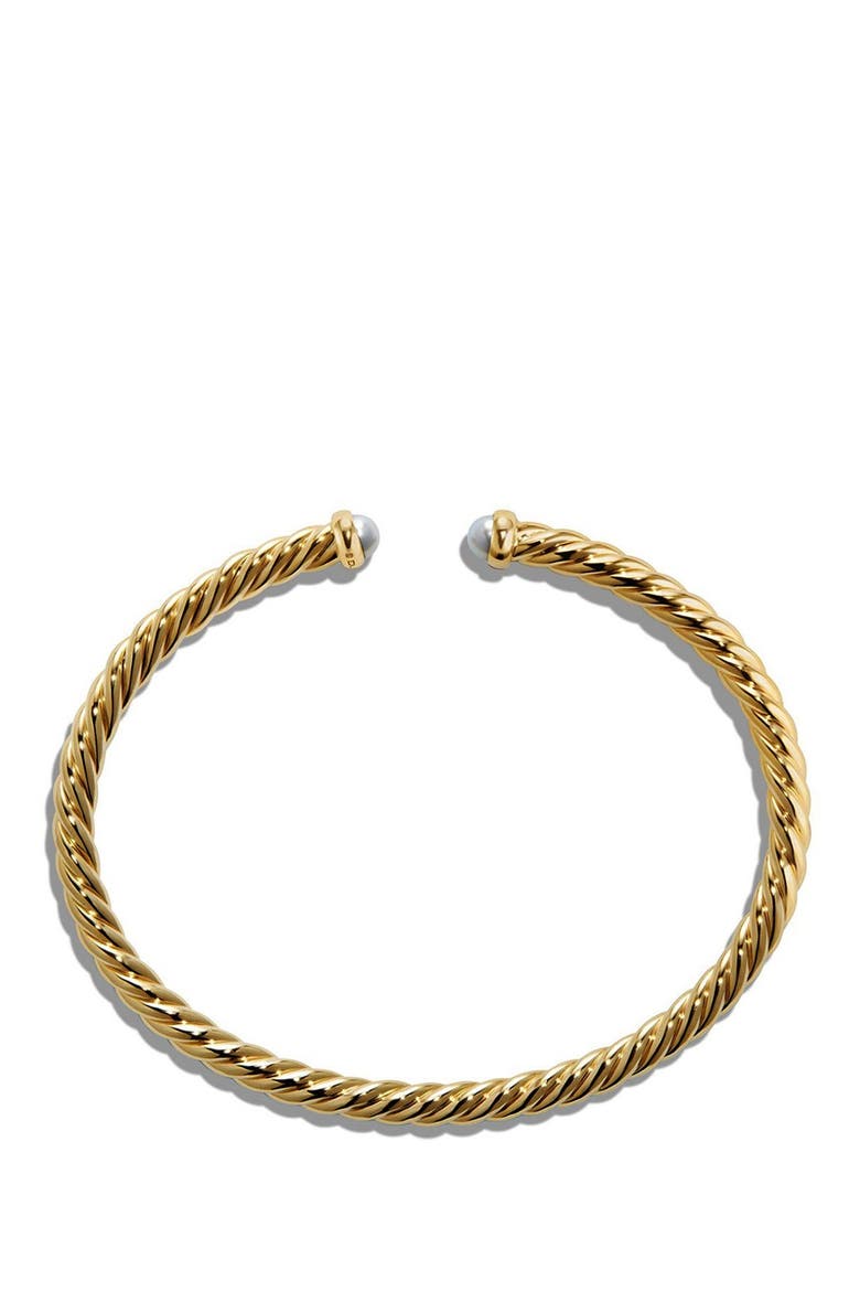 Cable Spira Bracelet with Semiprecious Stones in 18K Gold, Alternate, color, PEARL