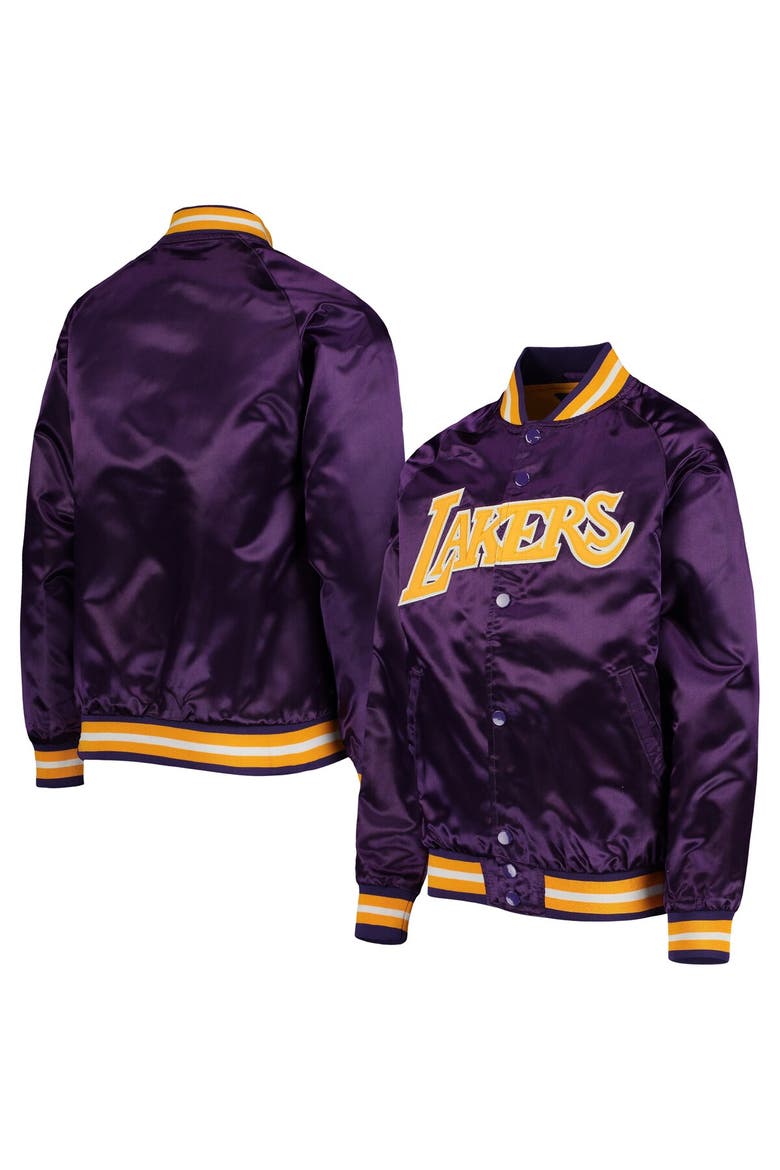 Youth Mitchell & Ness Purple Los Angeles Lakers Hardwood Classics Satin Raglan Full-Snap Jacket, Alternate, color, PURPLE