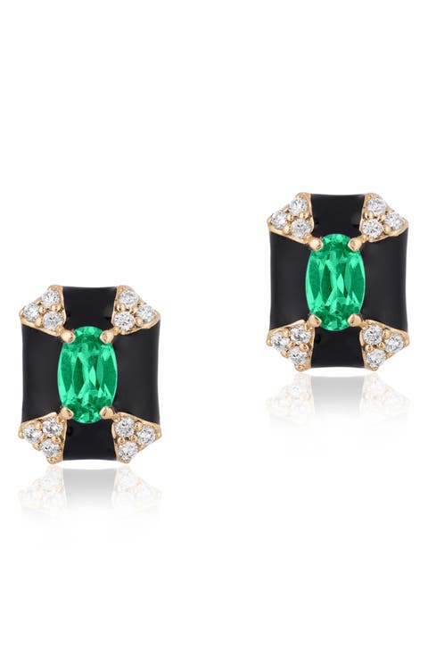 Queen Octagon Emerald 
Diamond Earrings