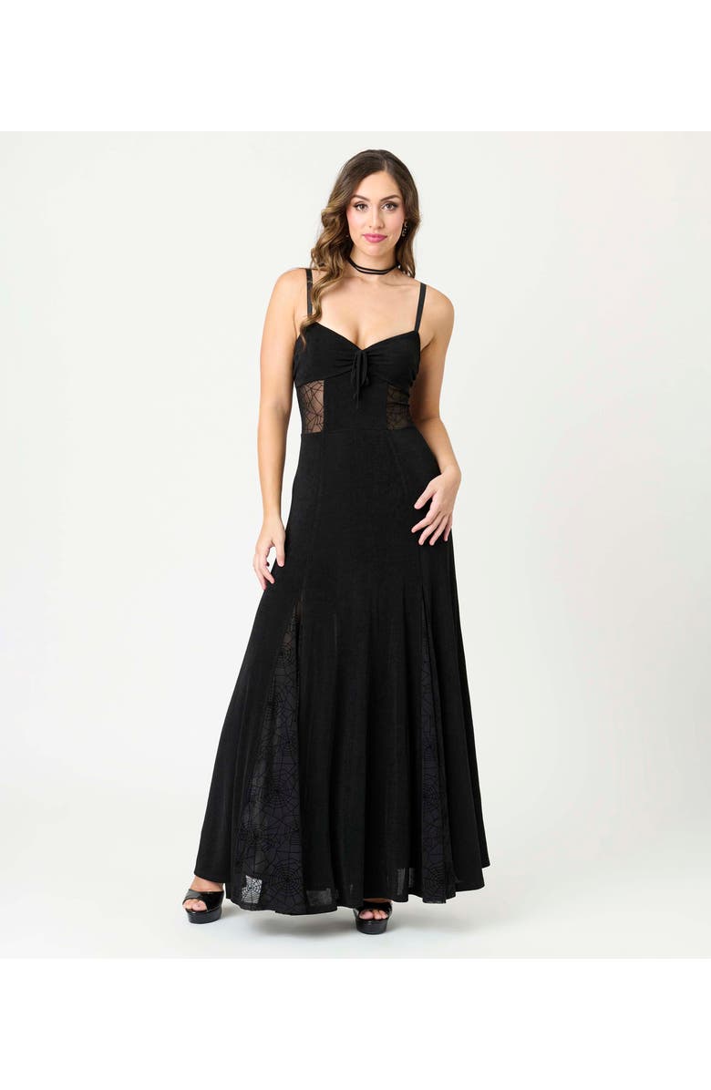 Unique Vintage Sheer Spiderweb Godet Maxi Dress, Main, color, Black