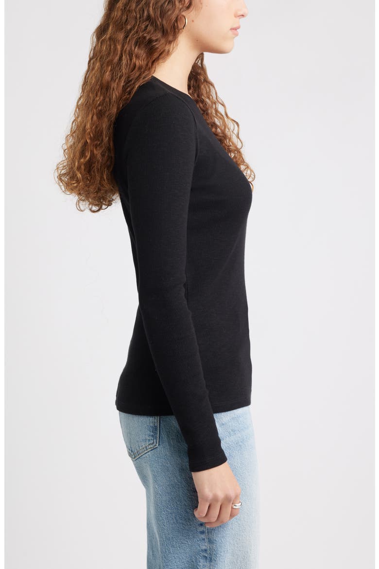 Long Sleeve Cotton Blend Rib T-Shirt, Alternate, color, BLACK