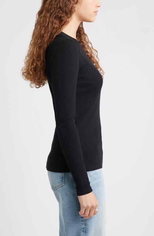 Treasure & Bond Long Sleeve Cotton Blend Rib T-shirt In Black