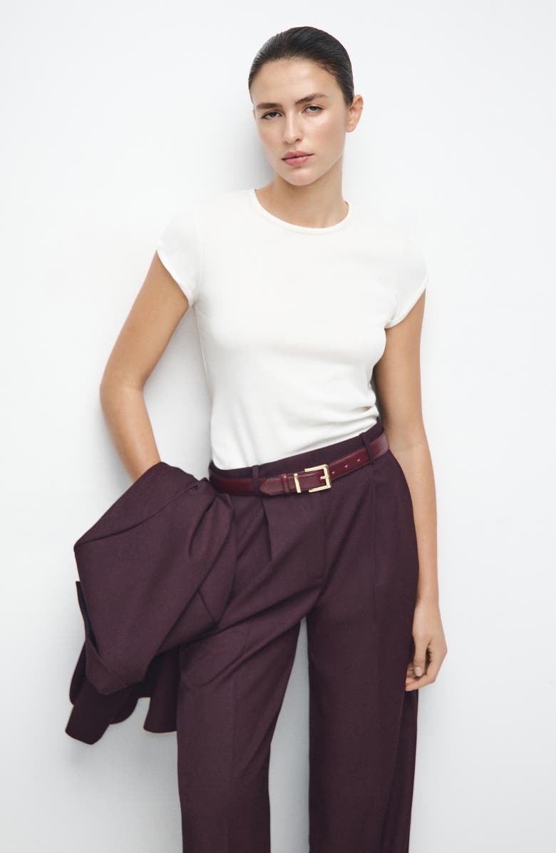MANGO Hidra Seamed Wide Leg Pants, Alternate, color, Wine