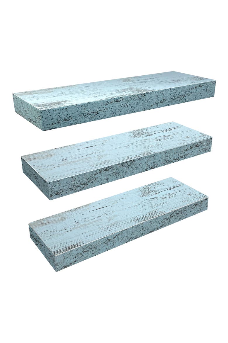 Set of 3 Rustic Wood Floating Shelf, Main, color, VINTAGE BLUE