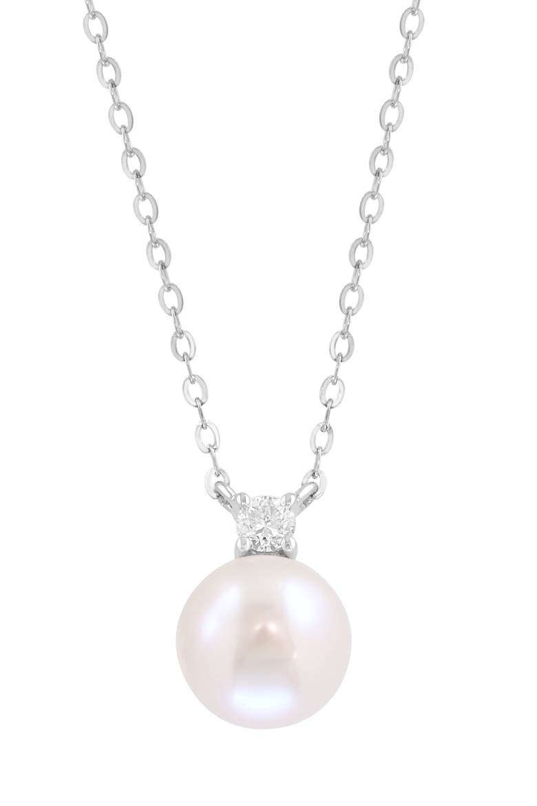 Sterling Silver Diamond & Freshwater Pearl Pendant Necklace, Alternate, color, WHITE