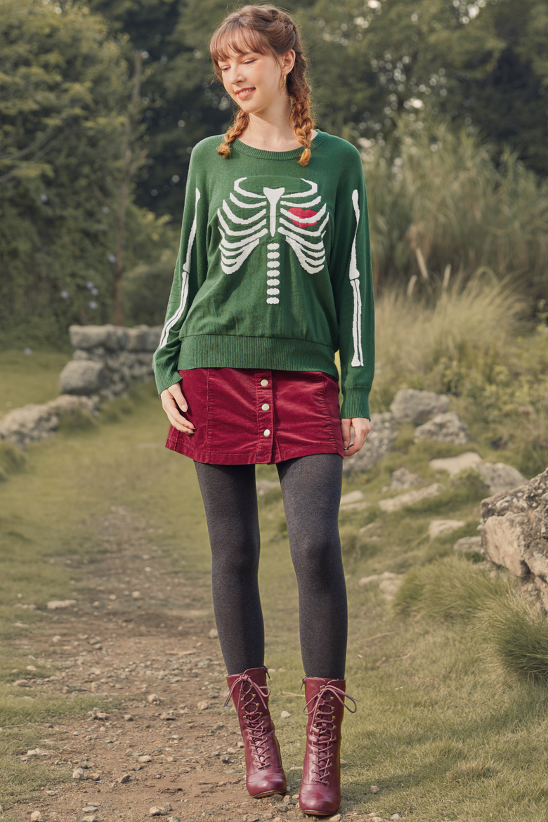 The Love Remains Pullover Skeleton Sweater, Alternate, color, Skelly Green