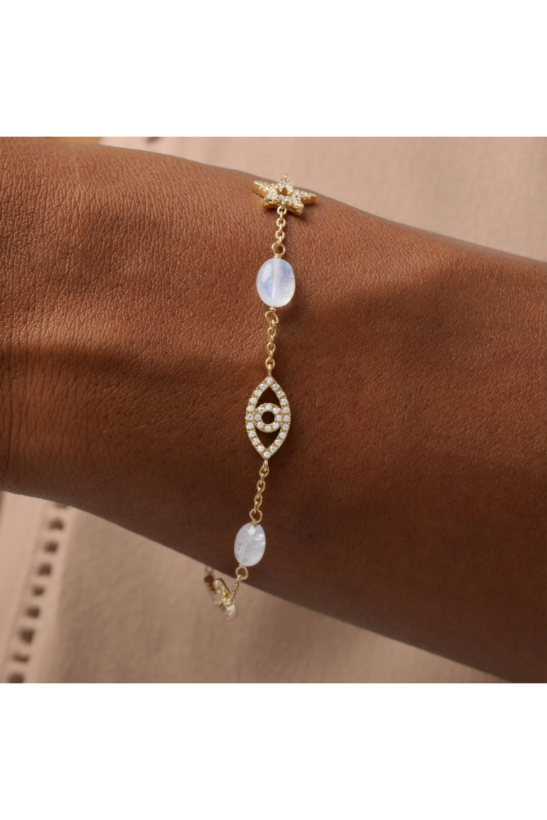 Women's Multi-Charm Bracelet - Lunar Blessings, Alternate, color, Gold/White