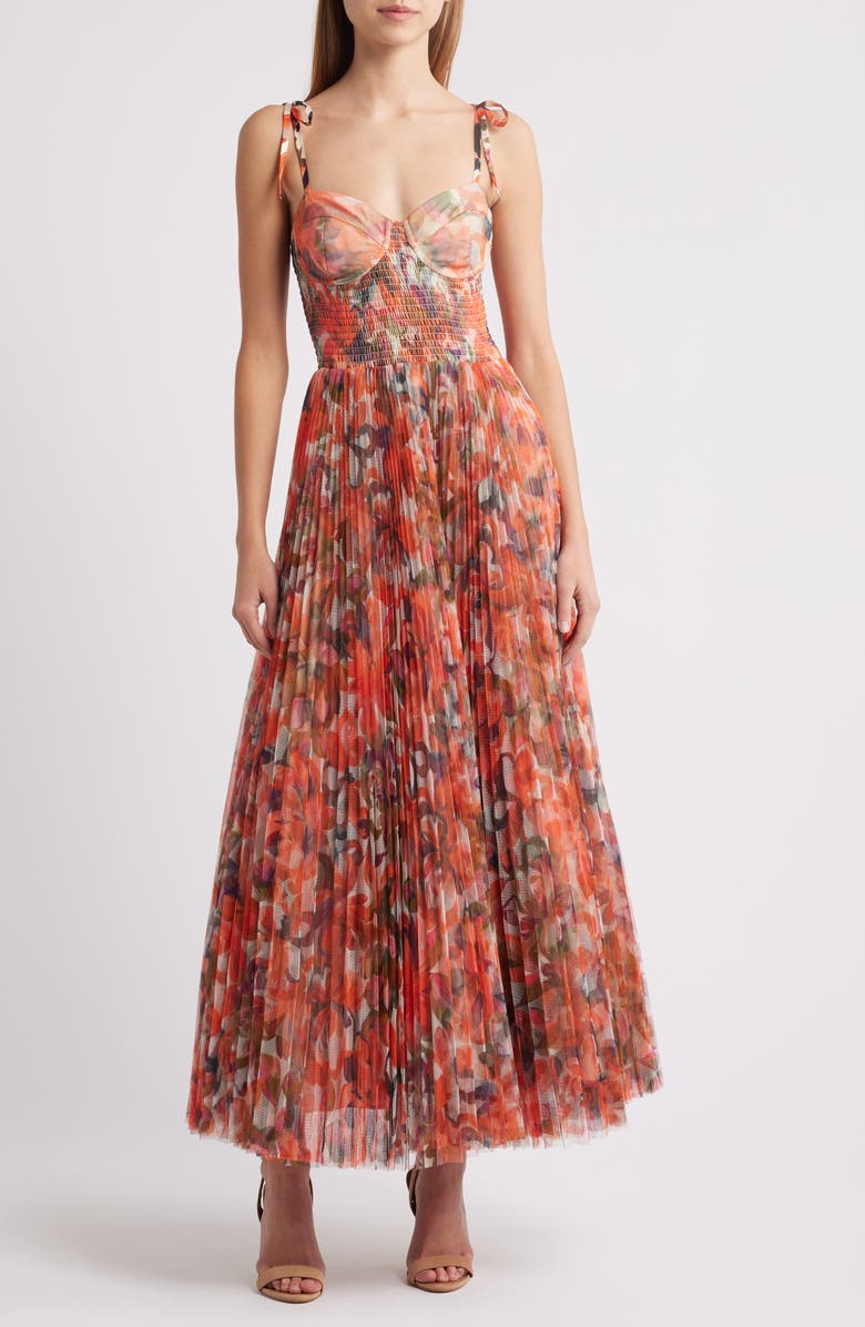 Hutch Smocked Tulle Gown, Main, color, Orange Painted Lush Tropical