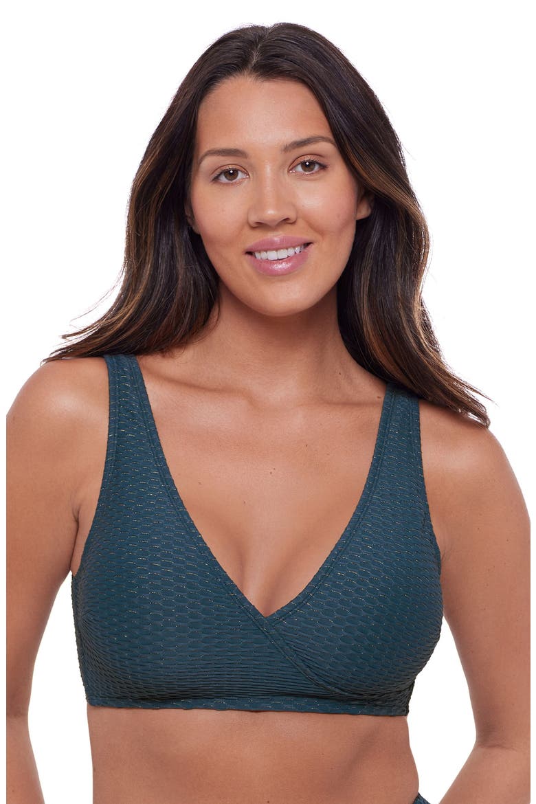 Supportive and Sculpting Grid-Textured Wrap Bralette Swimsuit Top, Main, color, Dusk Blue