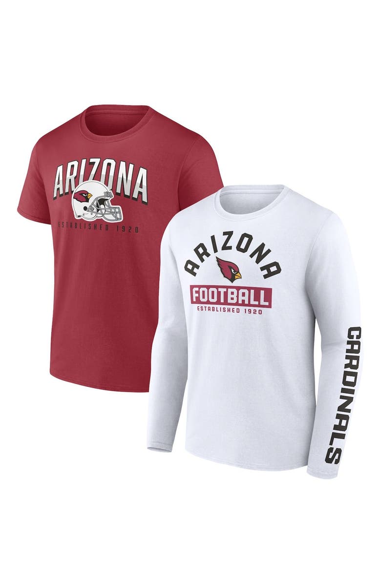 FANATICS Men's Fanatics Branded Cardinal/White Arizona Cardinals Long and Short Sleeve Two-Pack T-Shirt, Alternate, color, Cardinal