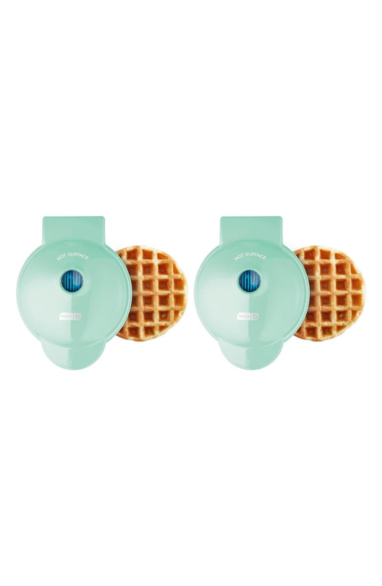 Dash 2-Pack Mini Waffle Makers, Main, color, Aqua