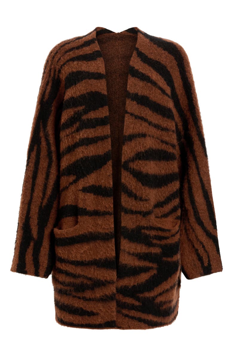 AllSaints Zoe Tiger Stripes Wool & Alpaca Blend Open Front Cardigan, Alternate, color,