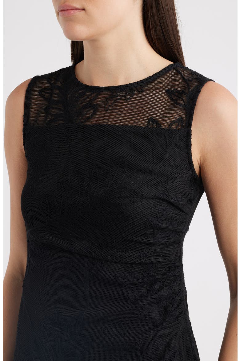 Embroidered Mesh Sleeveless Sheath Dress, Alternate, color, ANNE BLACK
