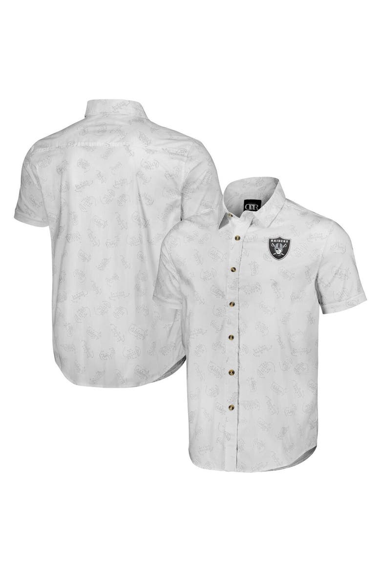 Men's NFL x Darius Rucker Collection by Fanatics White Las Vegas Raiders Woven Short Sleeve Button Up Shirt, Main, color, White