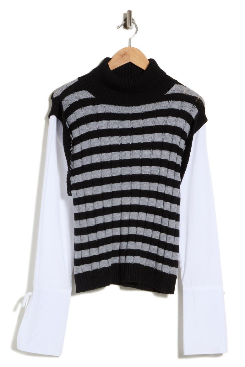 Paola Mixed Media Cotton & Wool Sweater, Main, color, BLACK/ WHITE/ GREY
