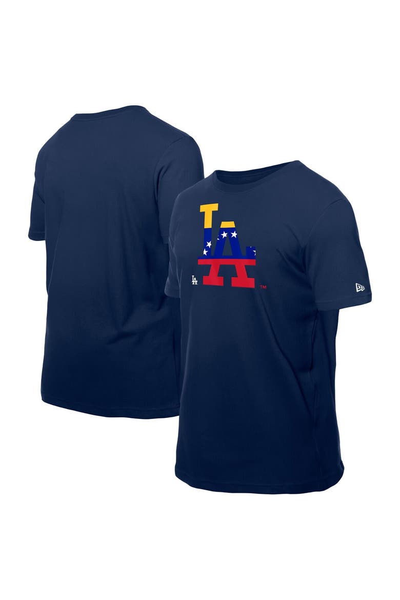 Men's New Era Navy Los Angeles Dodgers Venezuelan Flag Logo T-Shirt, Main, color, Navy