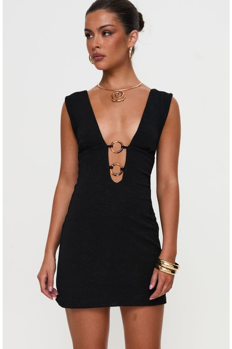 Steward Plunge Neck Minidress, Alternate, color, BLACK