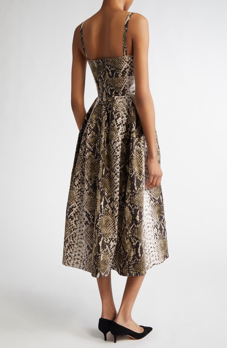 Oscar de la Renta Snakeskin Print Stretch Poplin Midi Dress, Alternate, color, 