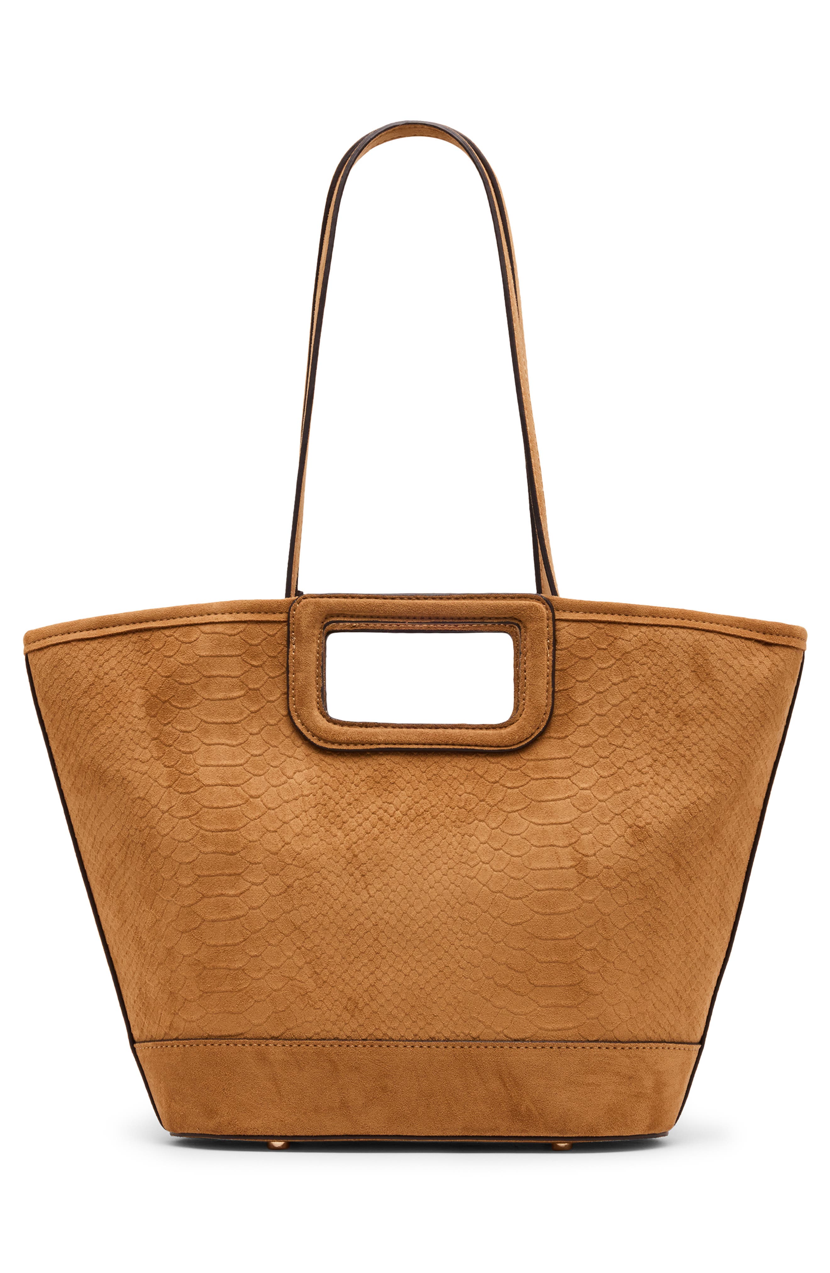 Cutout Handle Faux Suede Tote, Alternate, color, TAN