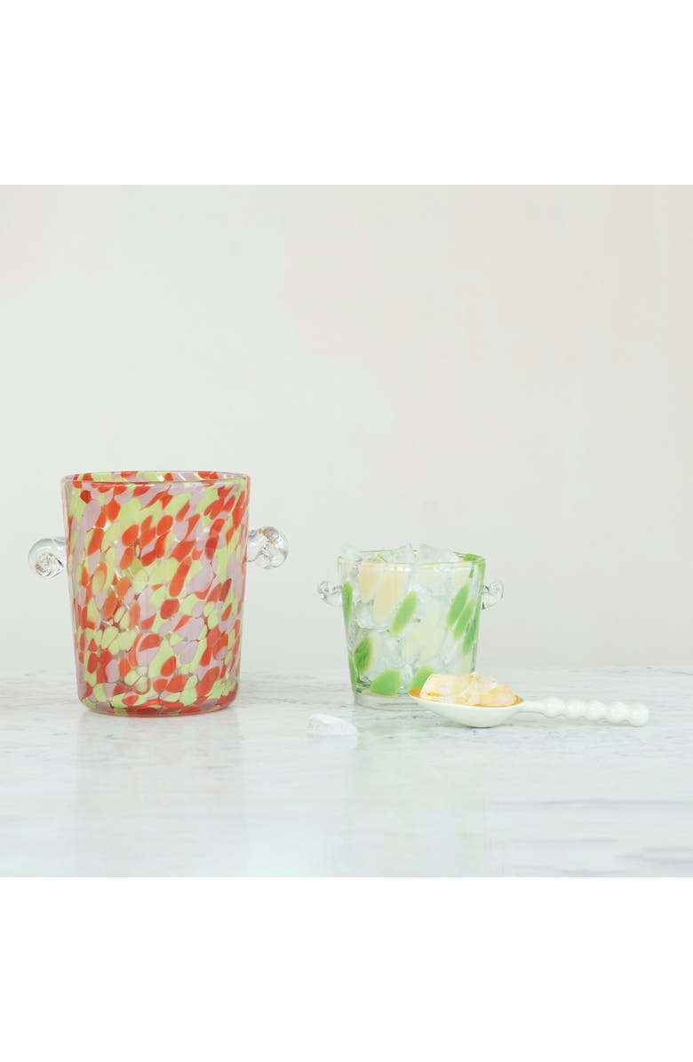 Storied Home 32-Ounce Confetti Glass Ice Bucket with Handles, Yellow and Green, Alternate, color,