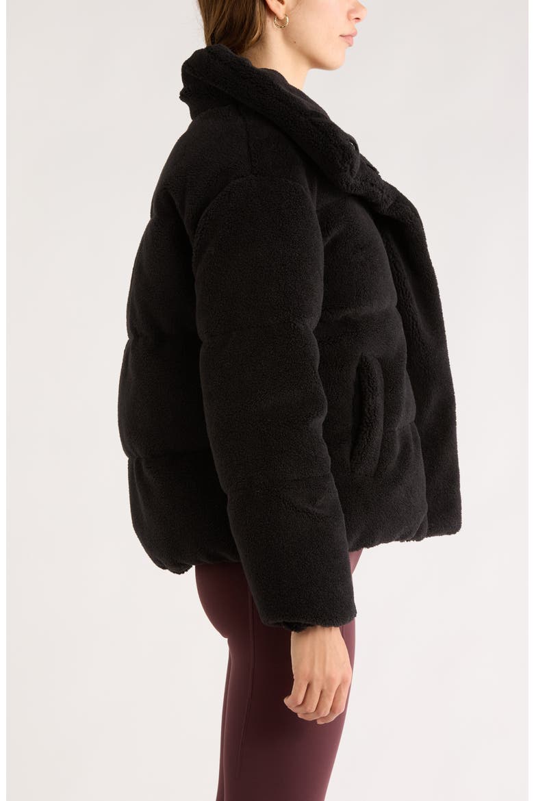 Faux Shearling Puffer Jacket, Alternate, color, BLACK