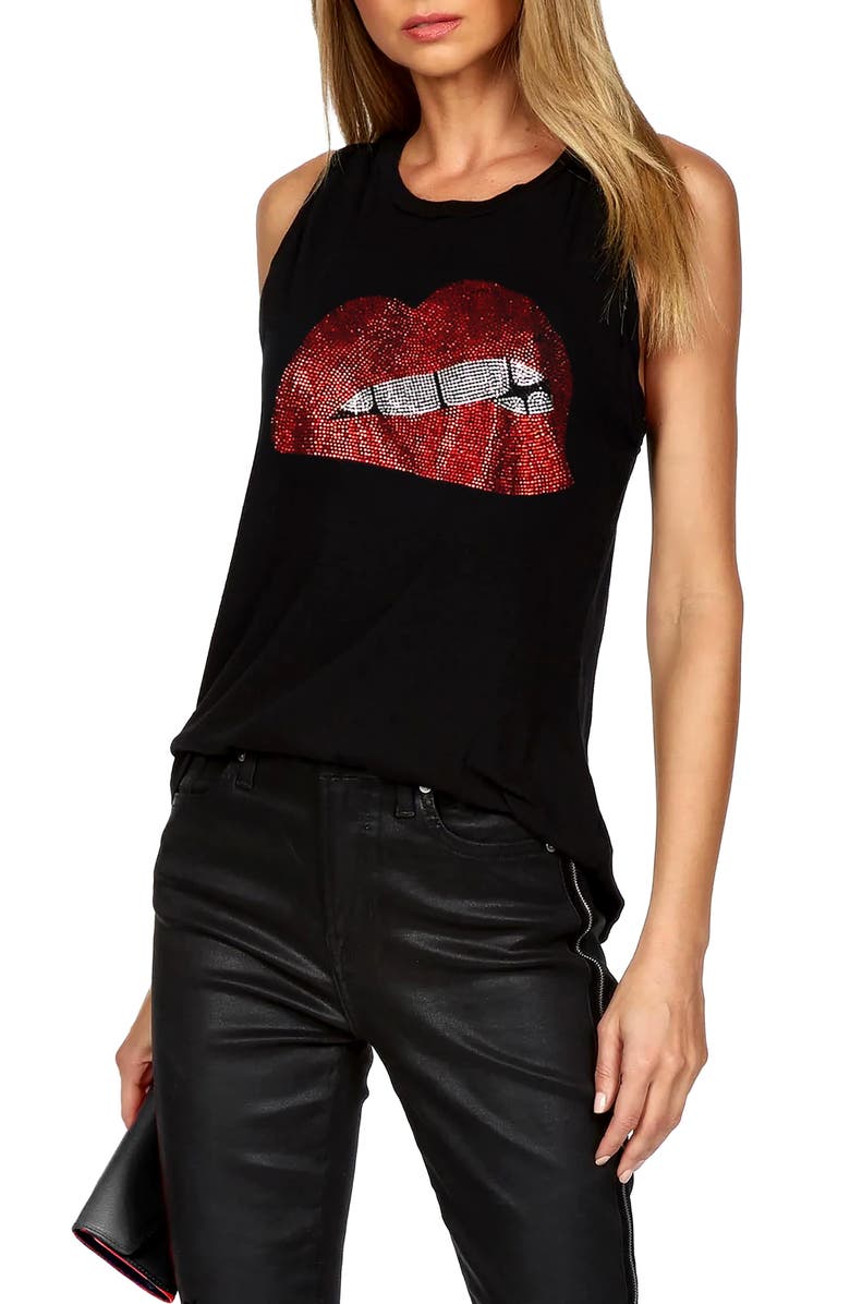 Lauren Moshi Peyton High Neck Tank - Crystal Biting Lip Tee, Alternate, color, Black