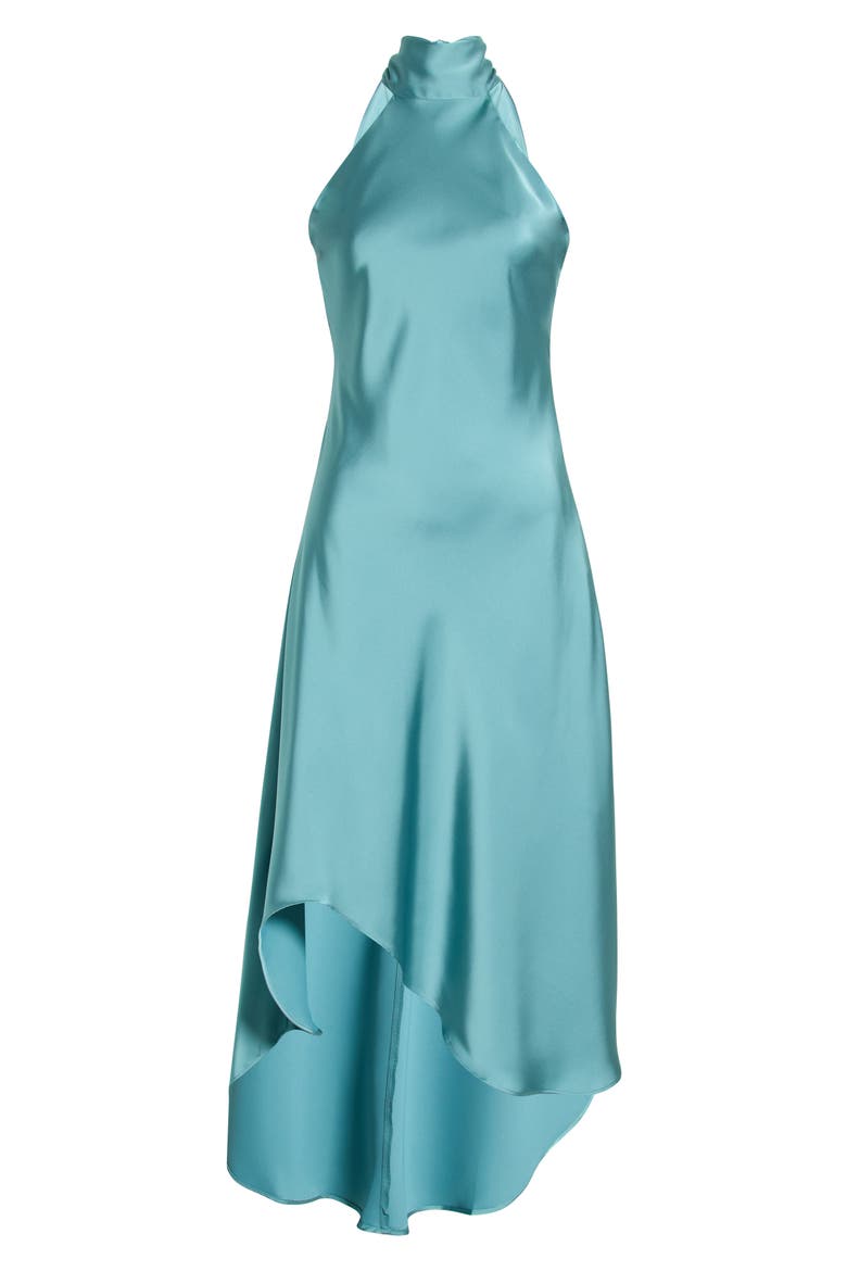 Tie Back Sleeveless High/Low Satin Gown, Alternate, color, PEACOCK TEAL