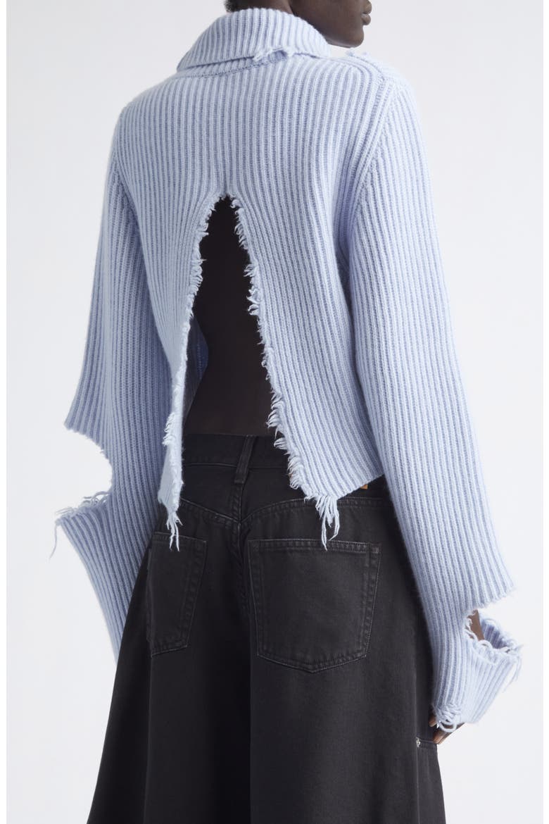 Lover Destroyed Rib Merino Wool Turtleneck Sweater, Alternate, color, SKY