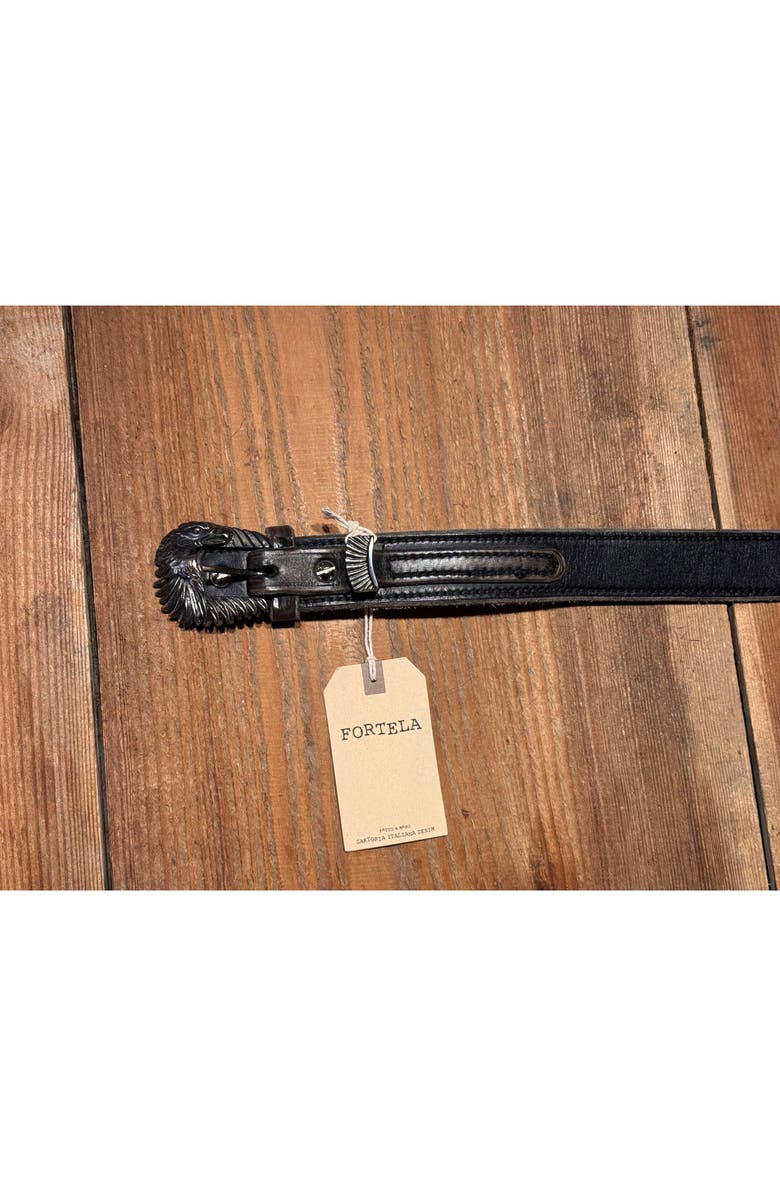 Fortela Western Buckle Leather Belt, Alternate, color, Black