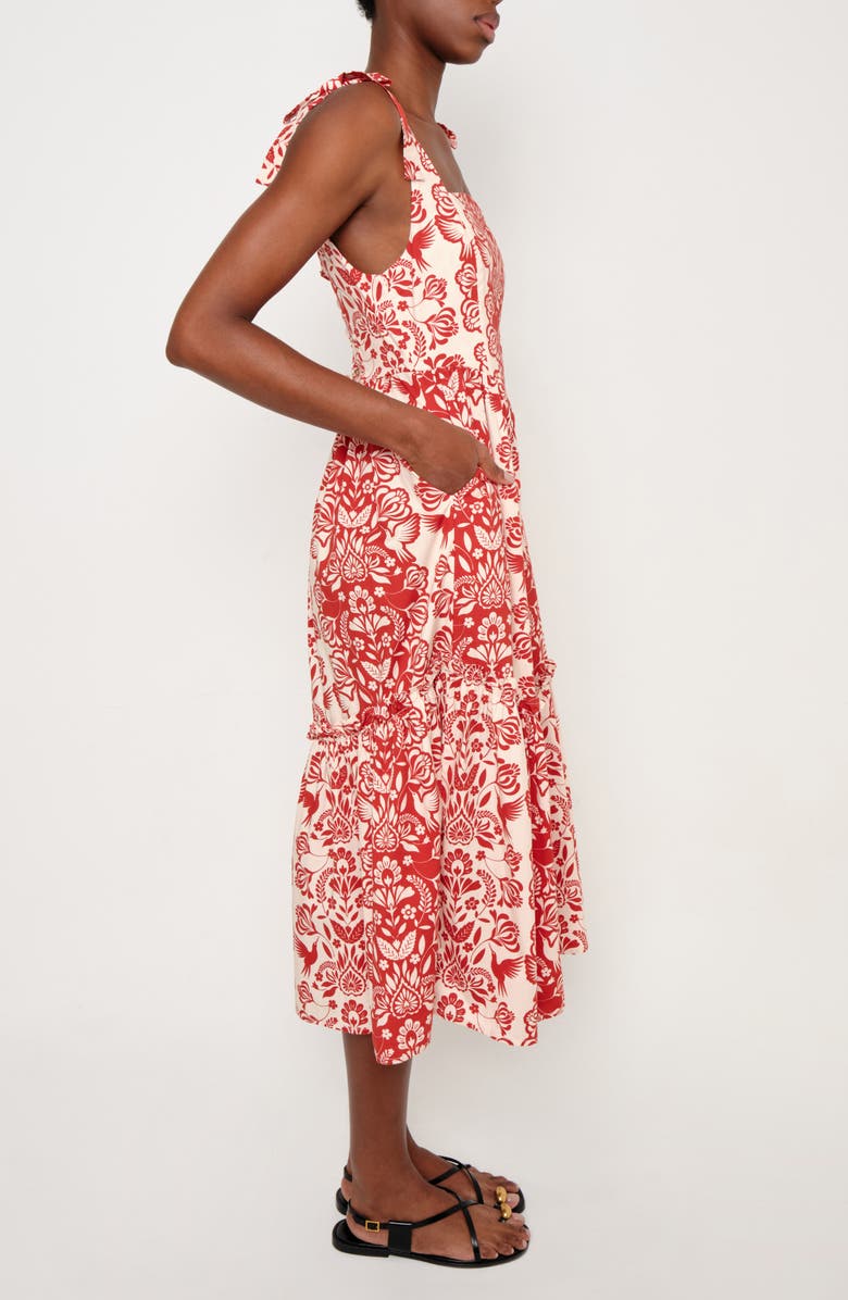 The Lulo Project The Backbone Stretch Cotton Midi Sundress, Alternate, color, Red Folk Paisley