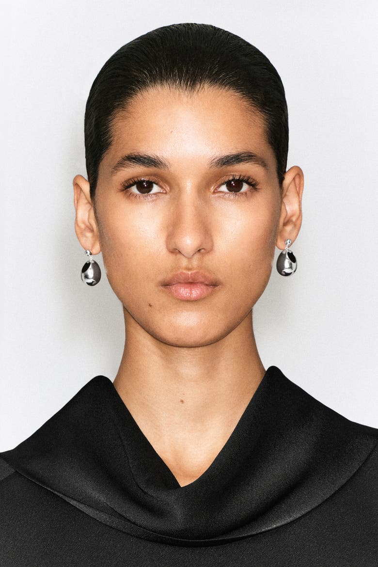Stone-detail Drop Earrings, Alternate, color, SILVER / BLACK