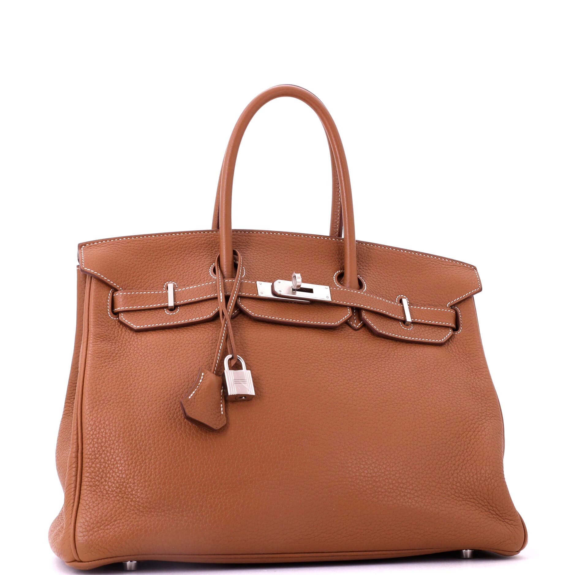Pre-Owned Hermes Birkin Handbag Brown Clemence with Palladium Hardware 35, Alternate, color, Gold