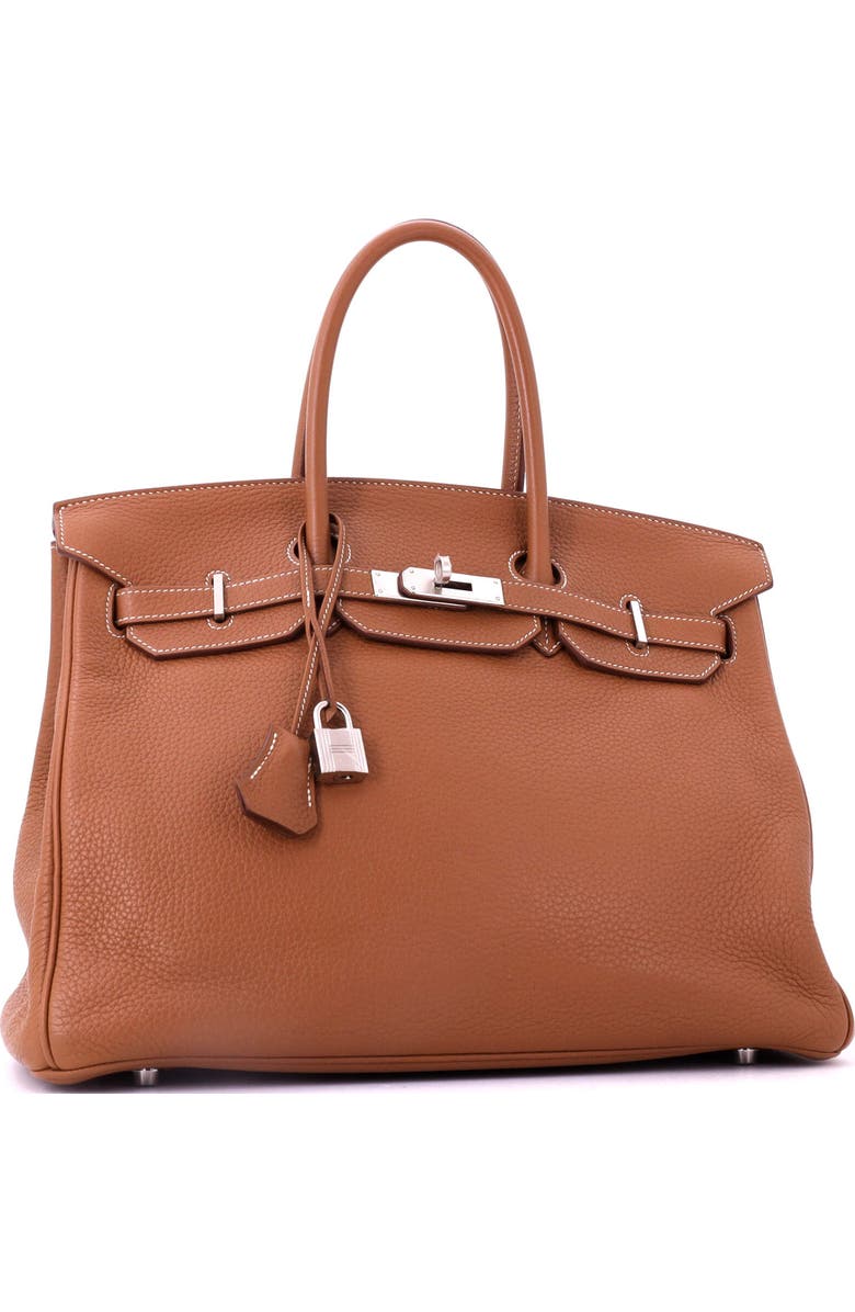 Pre-Owned Hermes Birkin Handbag Brown Clemence with Palladium Hardware 35, Alternate, color, Gold