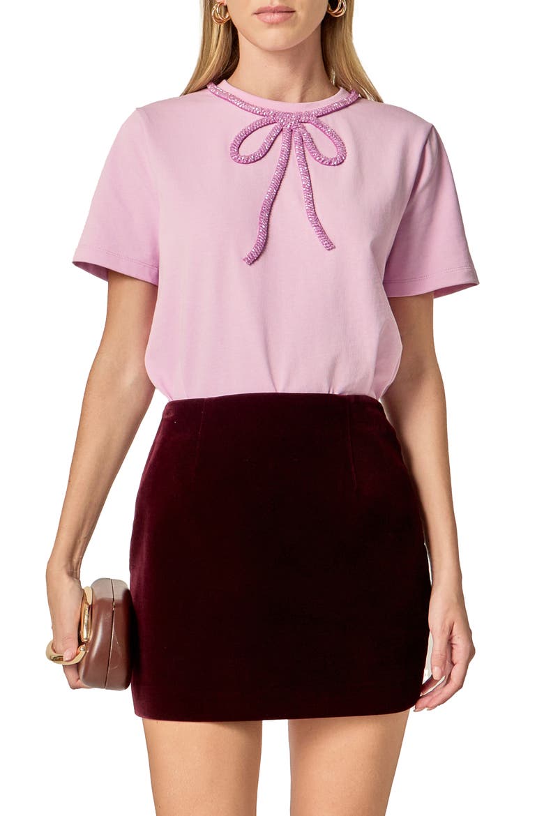 Beaded Bow Cotton T-Shirt, Alternate, color, LILAC