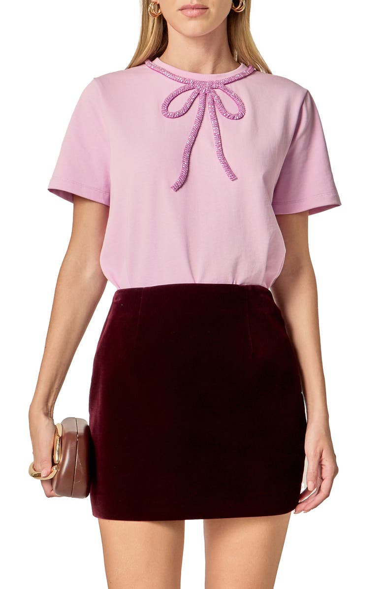 English Factory Beaded Bow Cotton T-Shirt, Alternate, color, Lilac