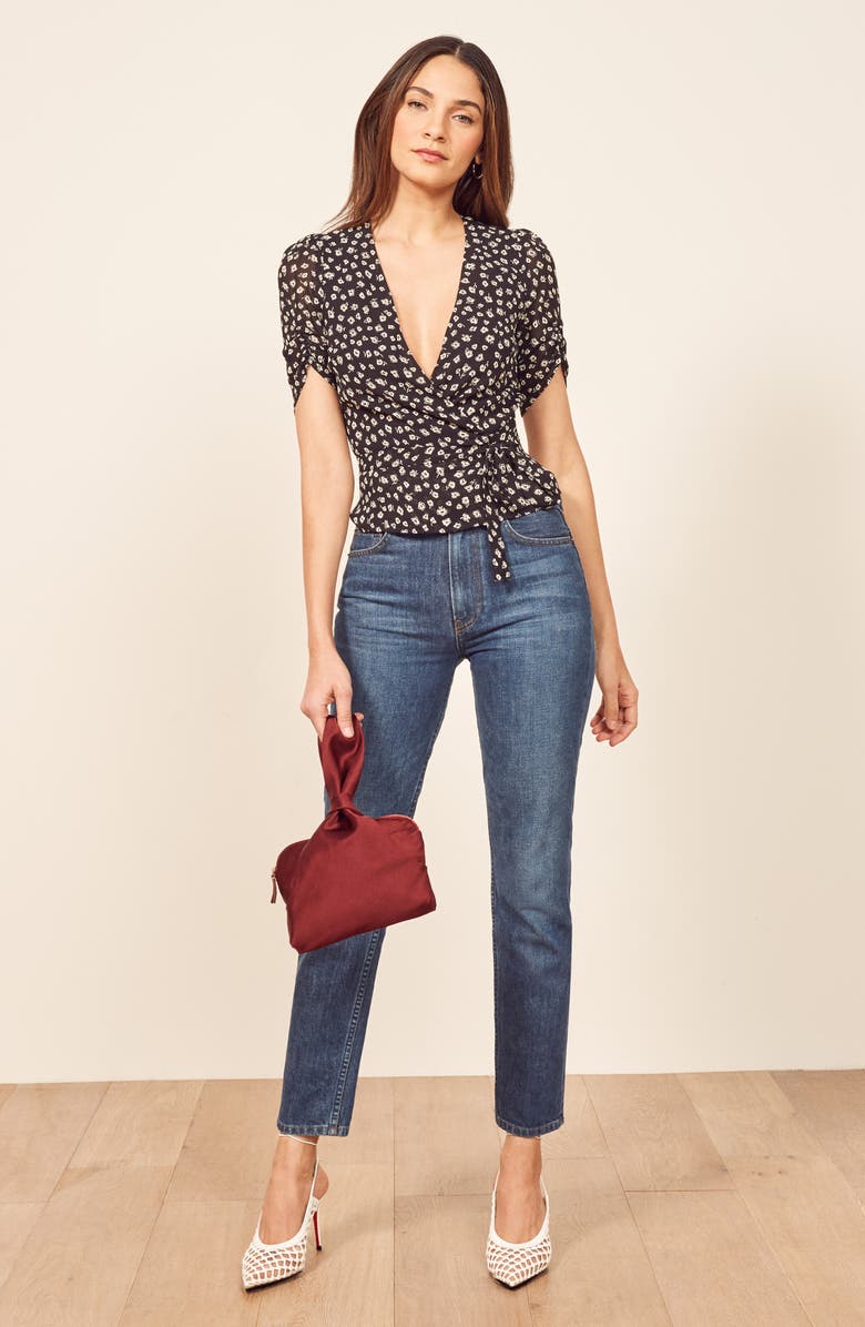 Reformation Floral Wrap Blouse, Alternate, color, 