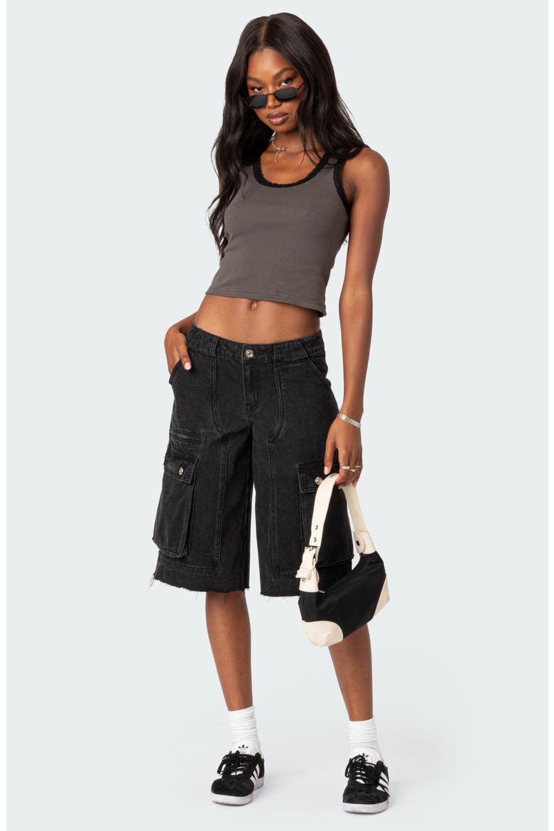 Alix Lace Rib Crop Tank, Alternate, color, GRAY