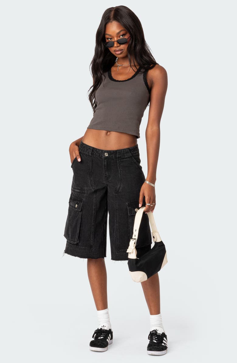 EDIKTED Alix Lace Rib Crop Tank, Alternate, color, Gray