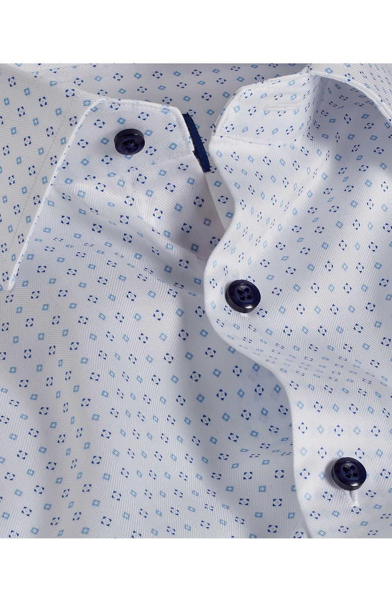 David Donahue Diamond Print Regular Fit Herringbone Dress Shirt, Alternate, color, White/ Blue
