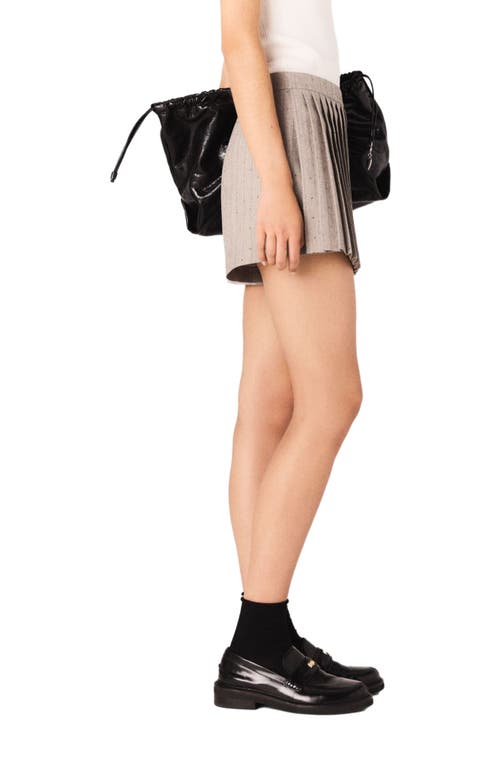 Maje Womens Light Grey Rhinestone-embellished Pleated Stretch-woven Skort In Brown