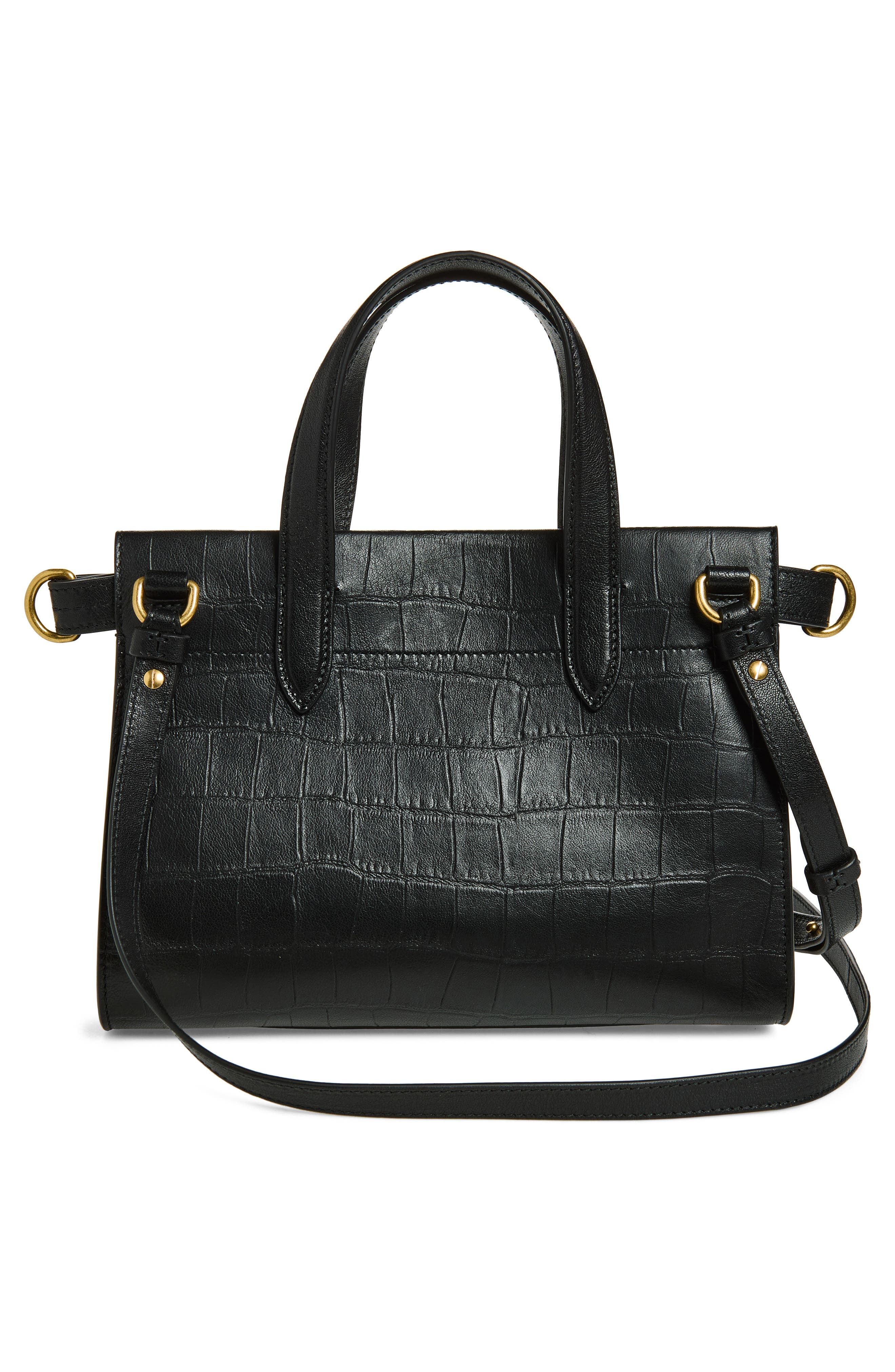 Burberry Mini Cotswolds Croc Embossed Leather Tote, Alternate, color, Black